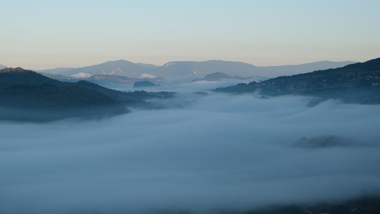 Wallpaper mountains, landscape, clouds, nature, fog