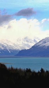 Preview wallpaper mountains, landscape, clouds, forest, lake