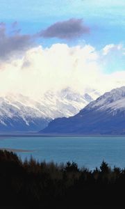 Preview wallpaper mountains, landscape, clouds, forest, lake