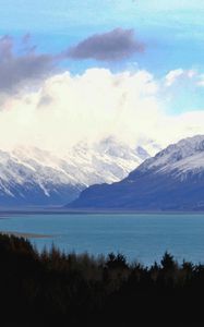 Preview wallpaper mountains, landscape, clouds, forest, lake