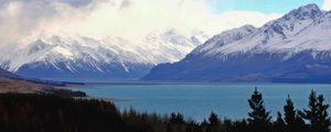 Preview wallpaper mountains, landscape, clouds, forest, lake