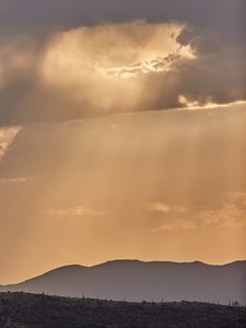 Preview wallpaper mountains, landscape, clouds, rays, light, nature