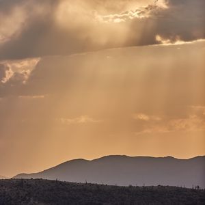 Preview wallpaper mountains, landscape, clouds, rays, light, nature