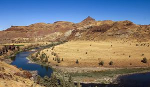 Preview wallpaper mountains, landscape, hills, valley, river, trees