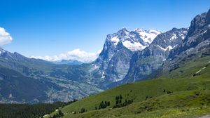 Preview wallpaper mountains, landscape, nature, valley, grass