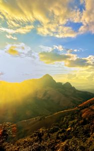 Preview wallpaper mountains, landscape, rays, sky, nature