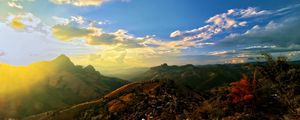 Preview wallpaper mountains, landscape, rays, sky, nature