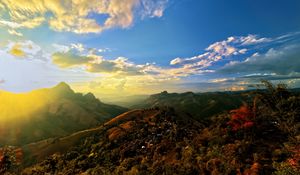 Preview wallpaper mountains, landscape, rays, sky, nature