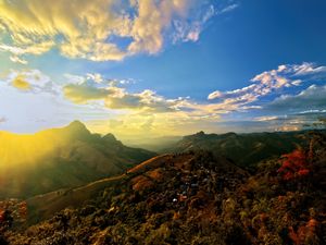 Preview wallpaper mountains, landscape, rays, sky, nature