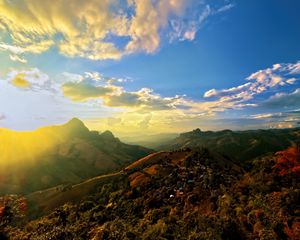 Preview wallpaper mountains, landscape, rays, sky, nature