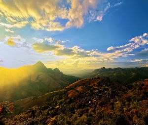 Preview wallpaper mountains, landscape, rays, sky, nature