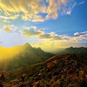 Preview wallpaper mountains, landscape, rays, sky, nature