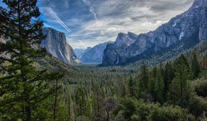 Preview wallpaper mountains, landscape, rocks, valley, forest