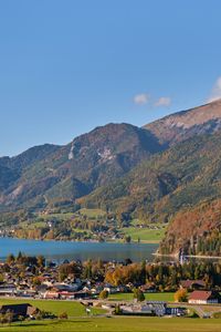 Preview wallpaper mountains, landscape, slopes, lake, houses, valley