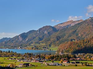 Preview wallpaper mountains, landscape, slopes, lake, houses, valley