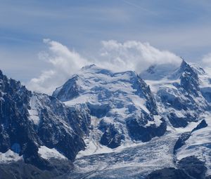 Preview wallpaper mountains, landscape, snow, clouds, sky, relief