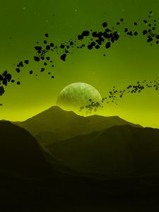 Preview wallpaper mountains, landscape, space, planets, asteroids, shine