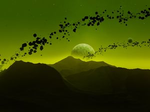 Preview wallpaper mountains, landscape, space, planets, asteroids, shine