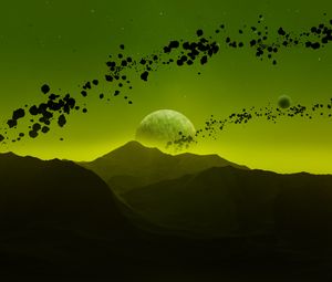Preview wallpaper mountains, landscape, space, planets, asteroids, shine