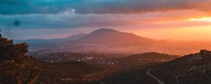 Preview wallpaper mountains, landscape, sunset, view, overview, hilly