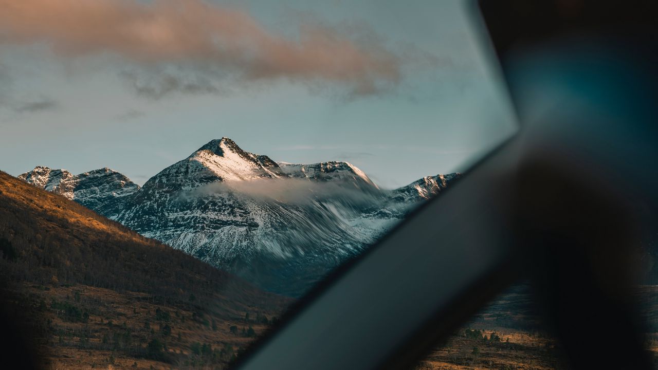 Wallpaper mountains, landscape, view, car, overview