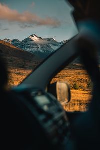 Preview wallpaper mountains, landscape, view, car, overview