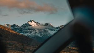 Preview wallpaper mountains, landscape, view, car, overview