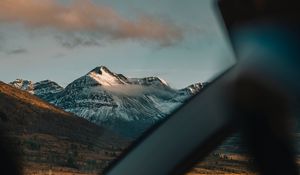 Preview wallpaper mountains, landscape, view, car, overview