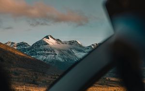 Preview wallpaper mountains, landscape, view, car, overview