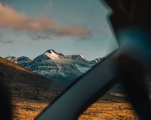 Preview wallpaper mountains, landscape, view, car, overview