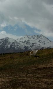 Preview wallpaper mountains, lawn, chair, grass, nature