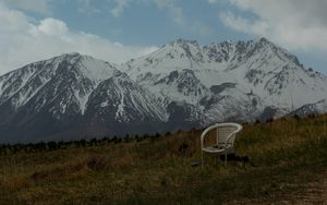 Preview wallpaper mountains, lawn, chair, grass, nature