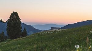 Preview wallpaper mountains, lawn, landscape, grass, trees