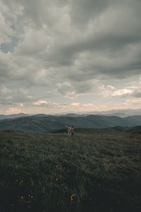 Preview wallpaper mountains, lawn, people, greenery, landscape