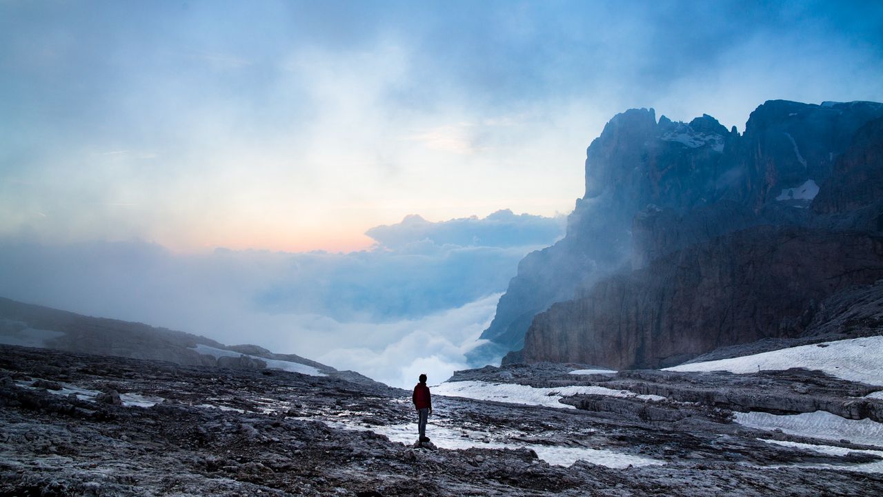 Wallpaper mountains, loneliness, fog, dolomites, italy