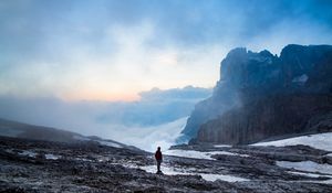 Preview wallpaper mountains, loneliness, fog, dolomites, italy