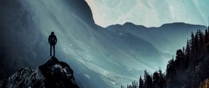Preview wallpaper mountains, man, alone, illusion