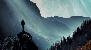 Preview wallpaper mountains, man, alone, illusion