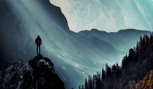 Preview wallpaper mountains, man, alone, illusion