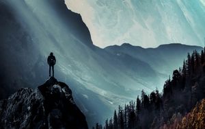 Preview wallpaper mountains, man, alone, illusion