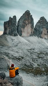 Preview wallpaper mountains, man, alone, nature, view