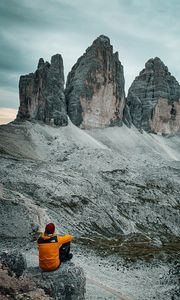 Preview wallpaper mountains, man, alone, nature, view