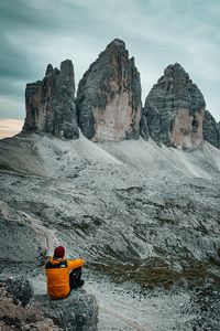 Preview wallpaper mountains, man, alone, nature, view