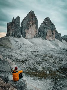 Preview wallpaper mountains, man, alone, nature, view