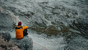Preview wallpaper mountains, man, alone, nature, view