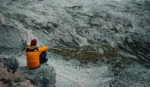 Preview wallpaper mountains, man, alone, nature, view