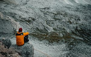 Preview wallpaper mountains, man, alone, nature, view