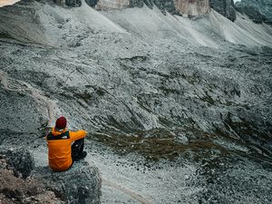 Preview wallpaper mountains, man, alone, nature, view