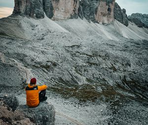 Preview wallpaper mountains, man, alone, nature, view