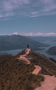 Preview wallpaper mountains, man, hill, freedom